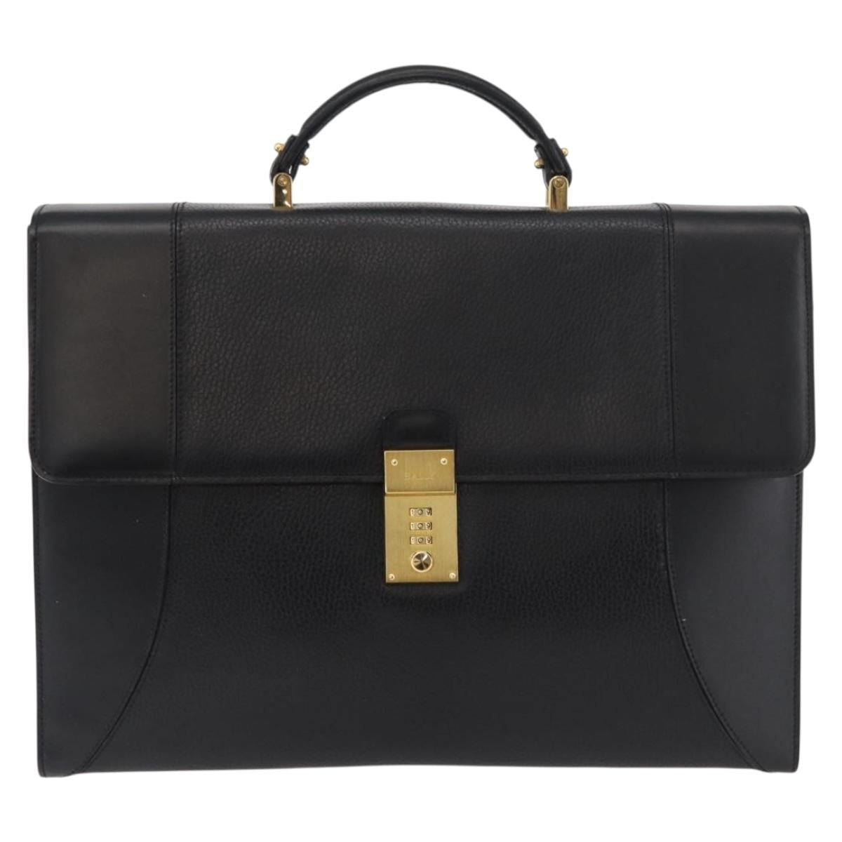 BALLY Business Bag Leather Black Gold Auth bs34560