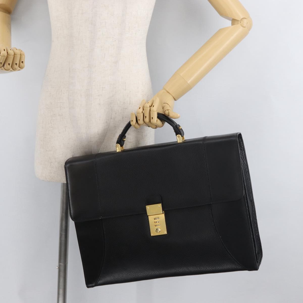 BALLY Business Bag Leather Black Gold Auth bs34560