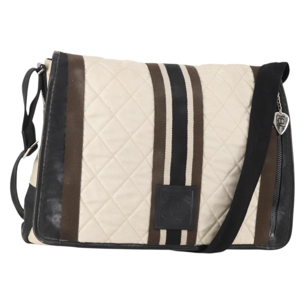 CHANEL Sports Line Shoulder Bag Canvas White Silver CC Auth bs34562