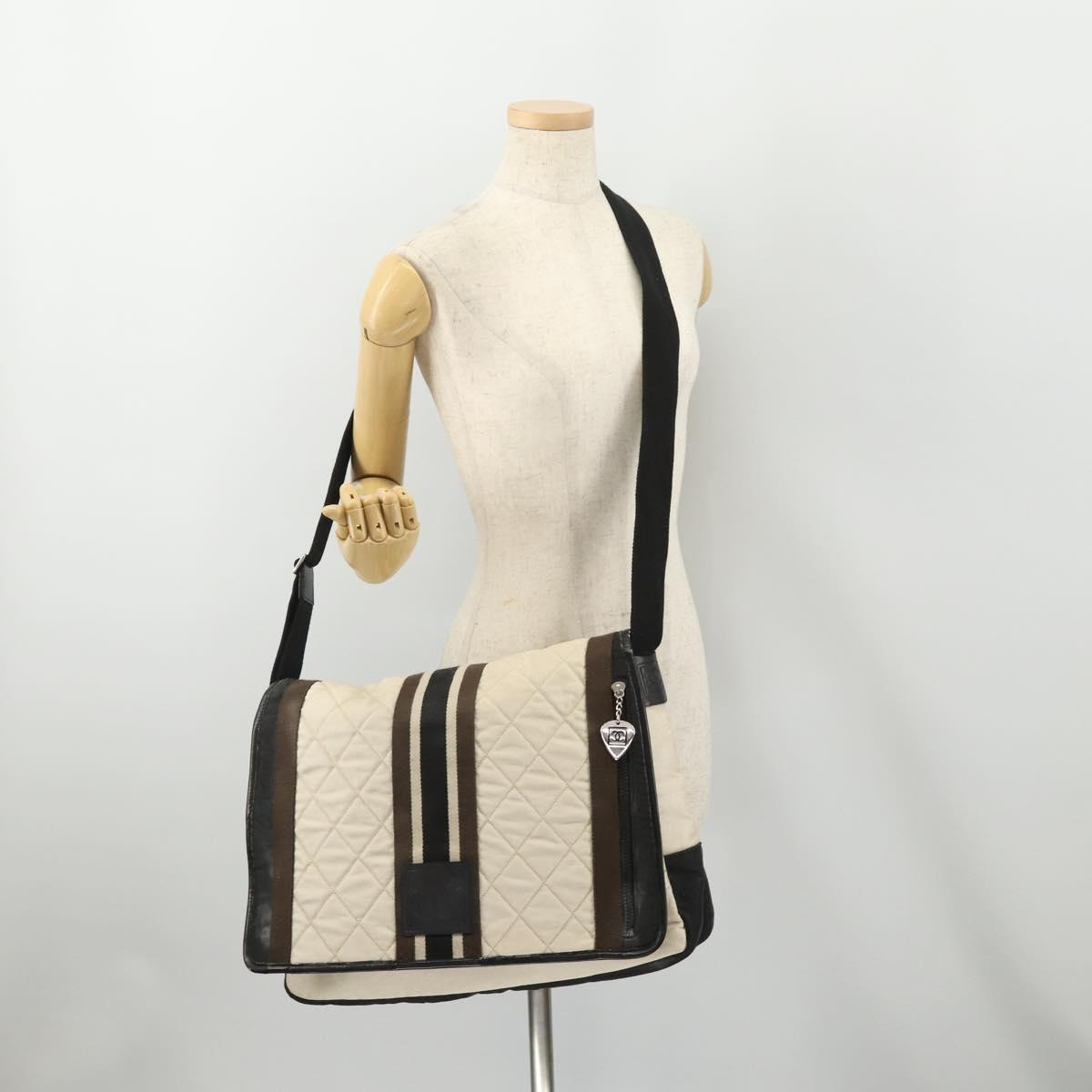 CHANEL Sports Line Shoulder Bag Canvas White Silver CC Auth bs34562