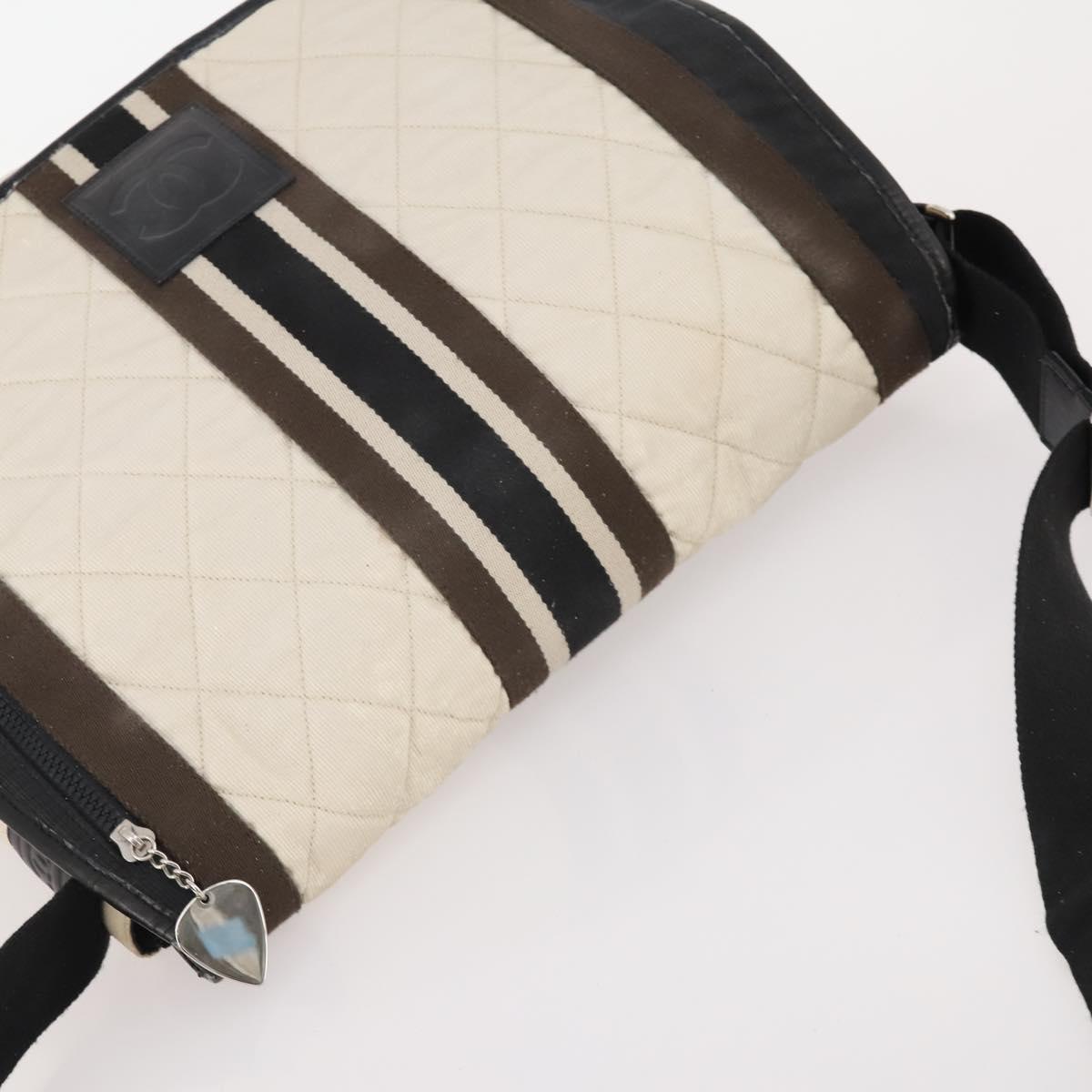 CHANEL Sports Line Shoulder Bag Canvas White Silver CC Auth bs34562