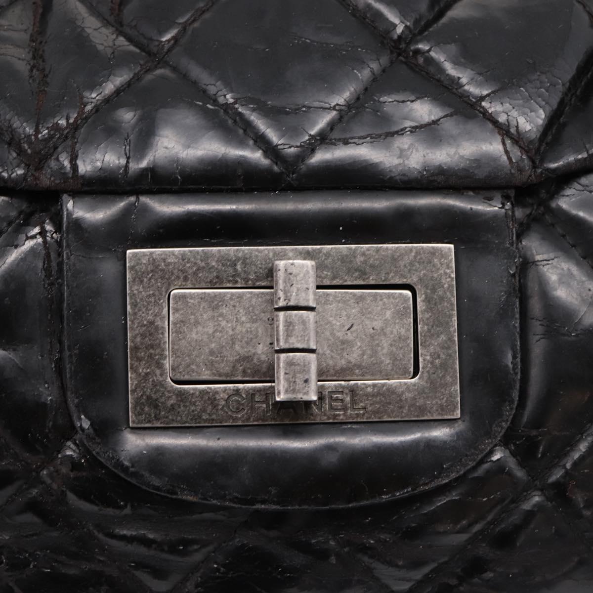 CHANEL Chain Matelasse 2.55 Shoulder Bag Patent leather Black CC Auth bs34563