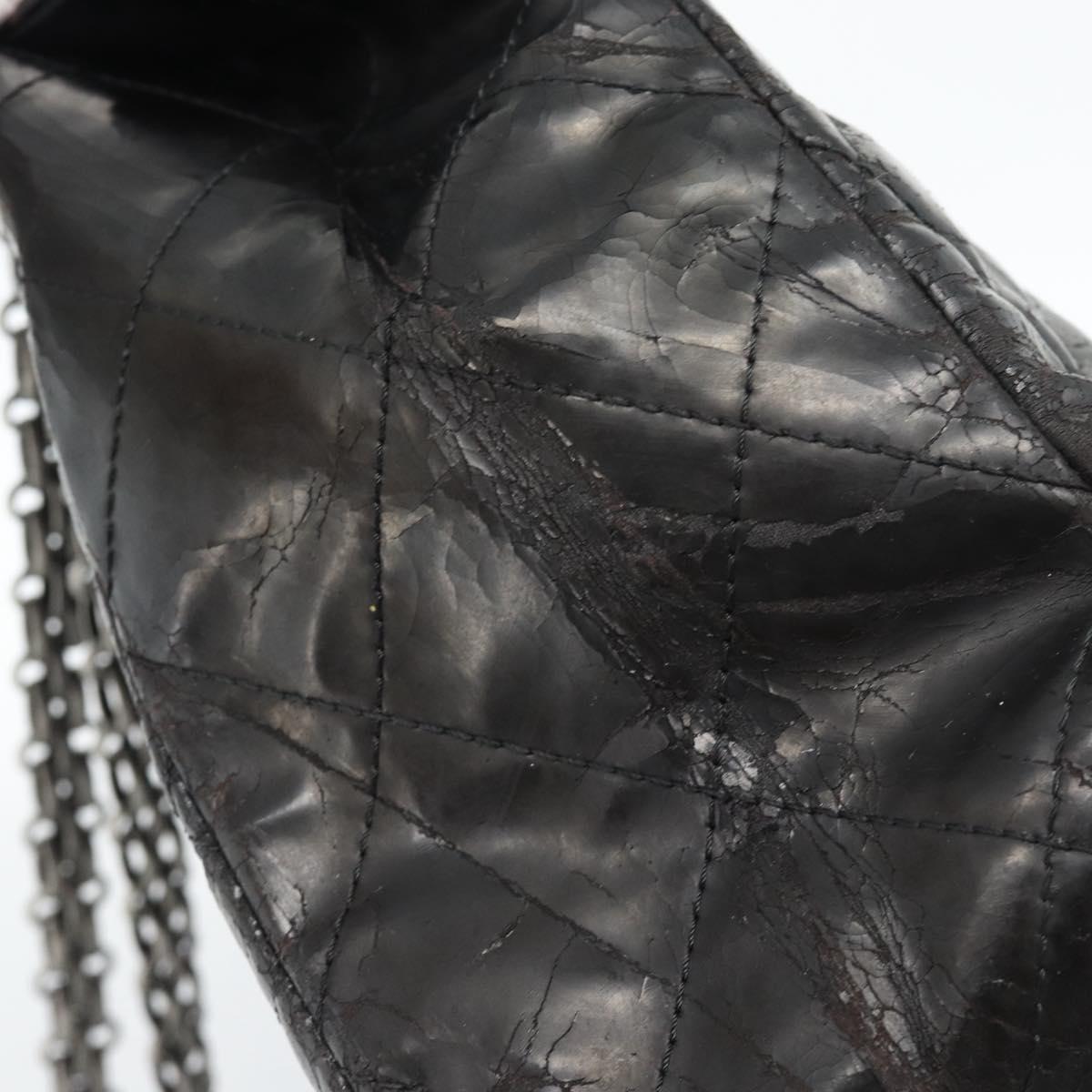 CHANEL Chain Matelasse 2.55 Shoulder Bag Patent leather Black CC Auth bs34563