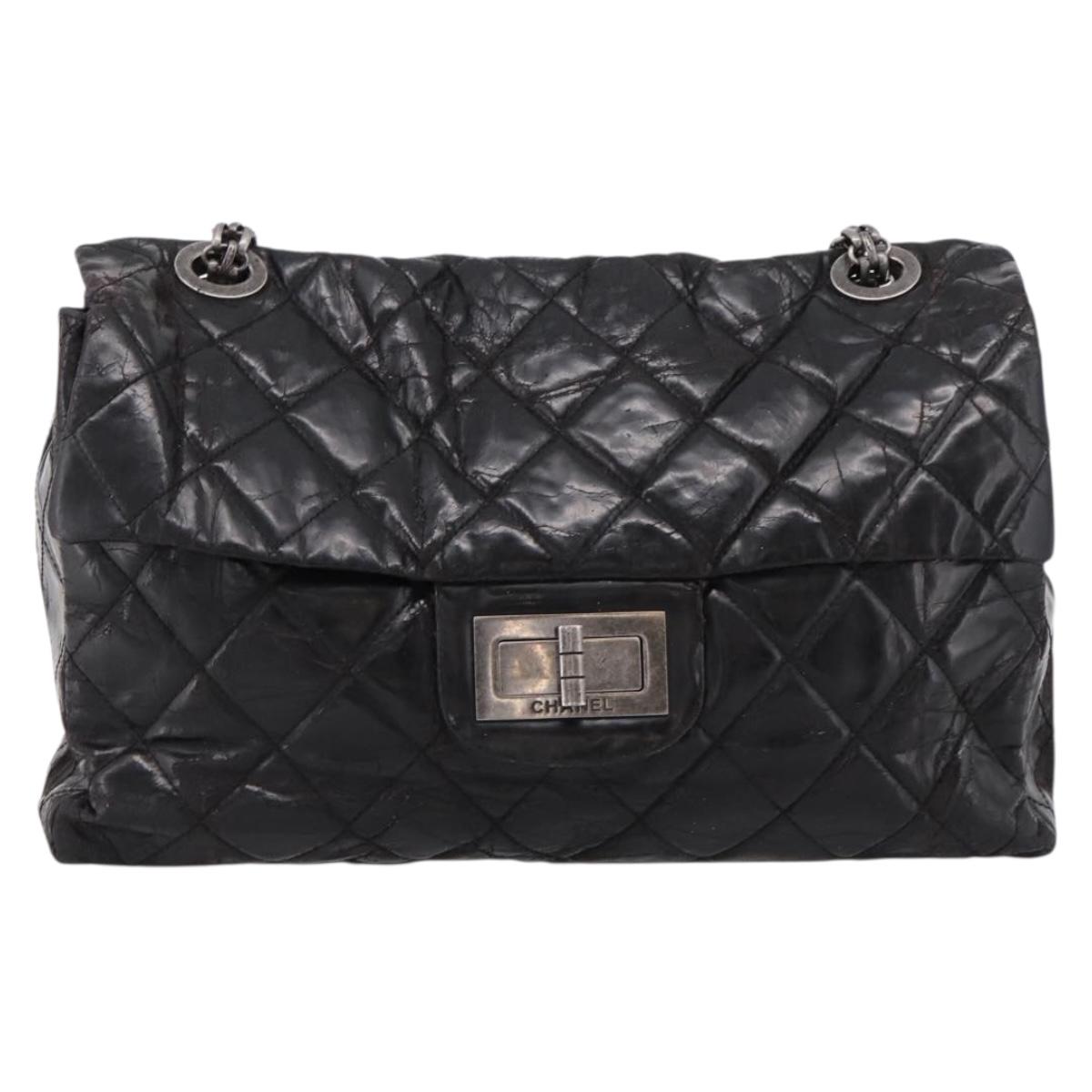 CHANEL Chain Matelasse 2.55 Shoulder Bag Patent leather Black CC Auth bs34563