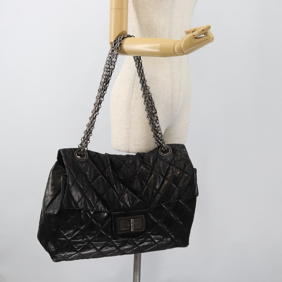 CHANEL Chain Matelasse 2.55 Shoulder Bag Patent leather Black CC Auth bs34563