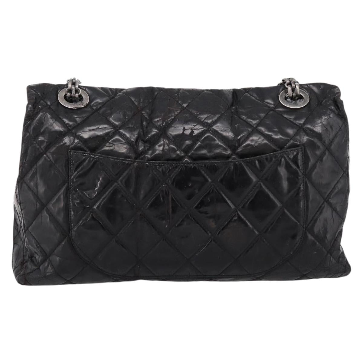 CHANEL Chain Matelasse 2.55 Shoulder Bag Patent leather Black CC Auth bs34563