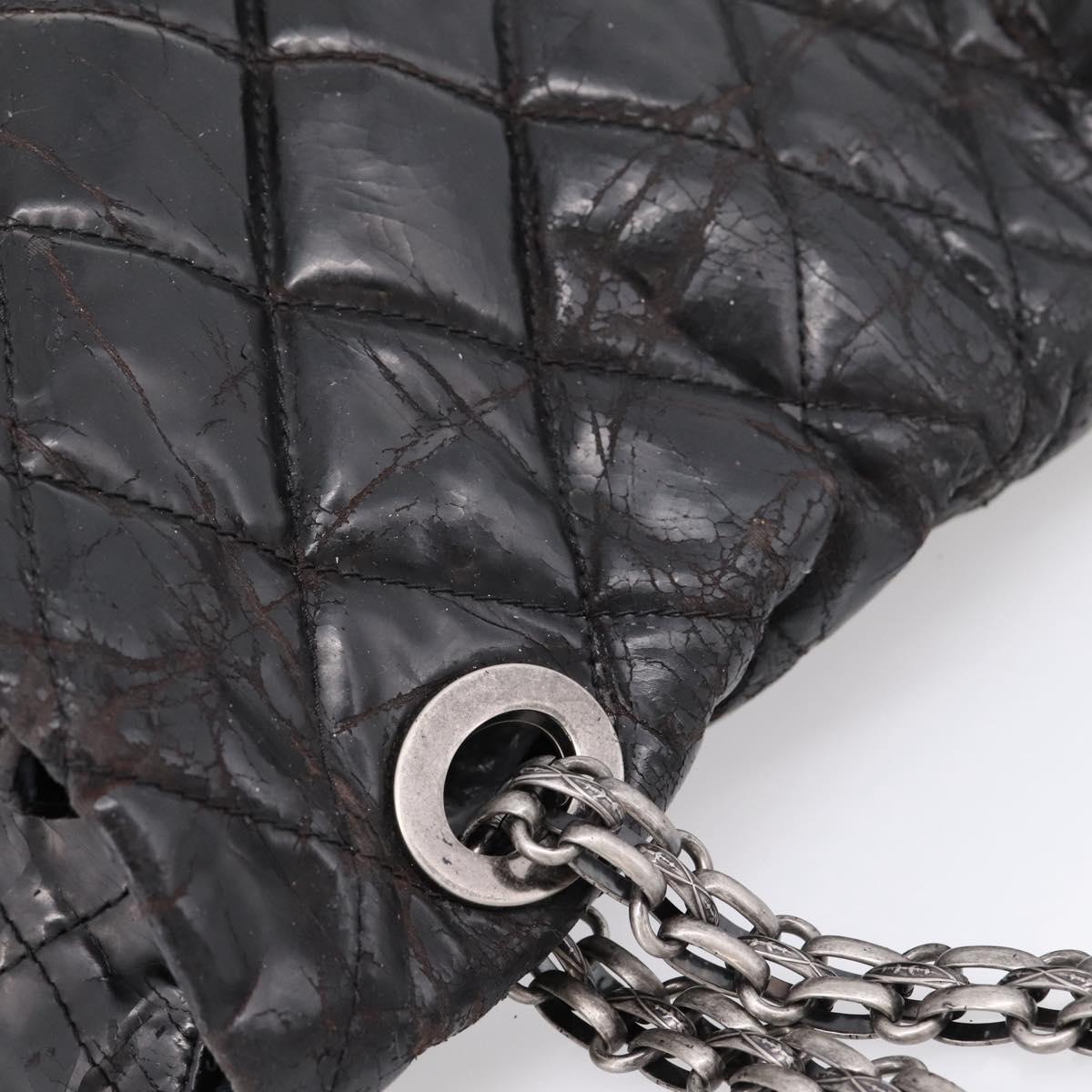 CHANEL Chain Matelasse 2.55 Shoulder Bag Patent leather Black CC Auth bs34563
