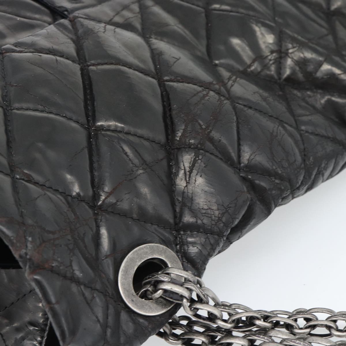 CHANEL Chain Matelasse 2.55 Shoulder Bag Patent leather Black CC Auth bs34563