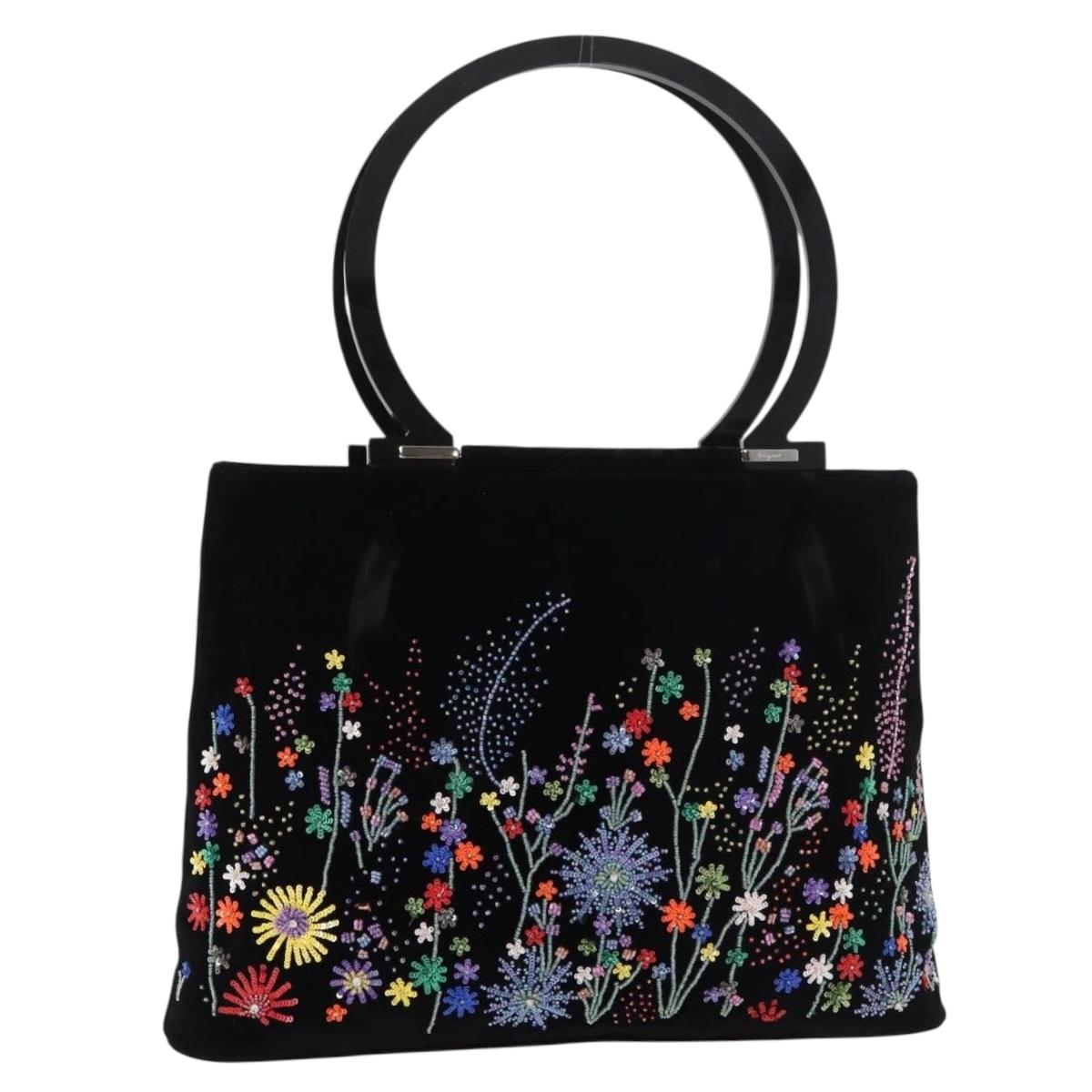 Salvatore Ferragamo Tote Bag Velor Black Silver Auth bs34565A