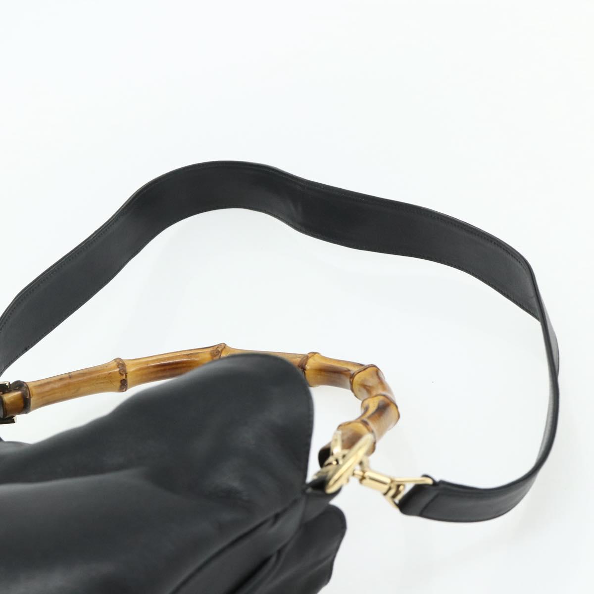 GUCCI Bamboo Shoulder Bag Leather 2way Black Gold 001 2404 1577 Auth bs34581