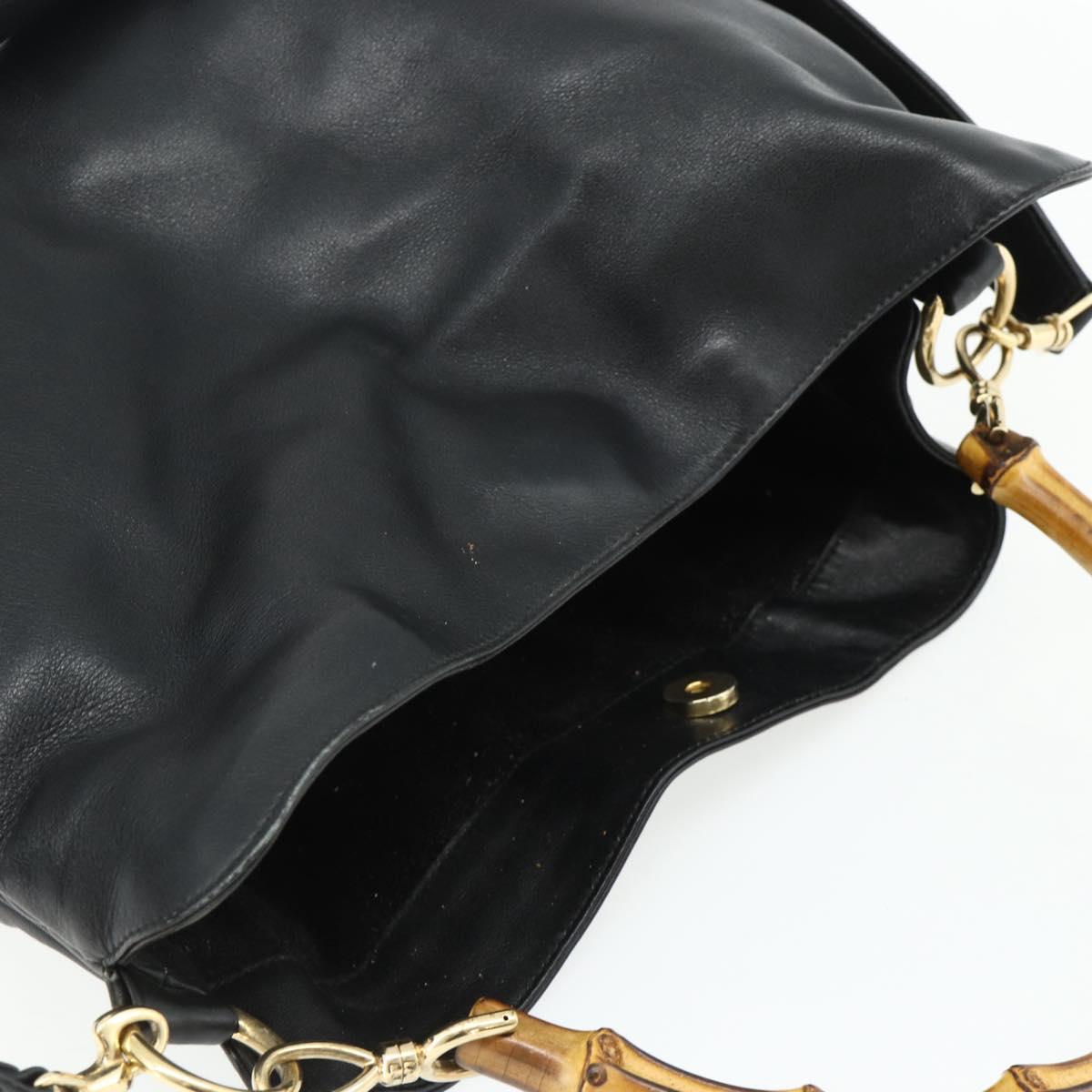 GUCCI Bamboo Shoulder Bag Leather 2way Black Gold 001 2404 1577 Auth bs34581