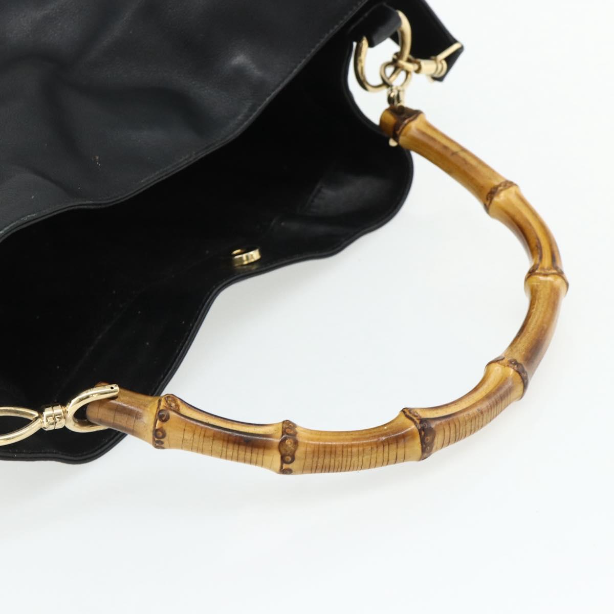 GUCCI Bamboo Shoulder Bag Leather 2way Black Gold 001 2404 1577 Auth bs34581