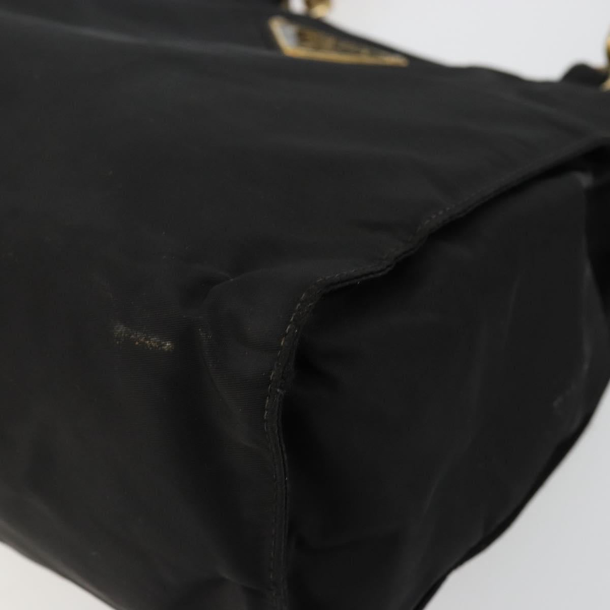PRADA Chain Hand Bag Nylon Black Gold Auth bs34582