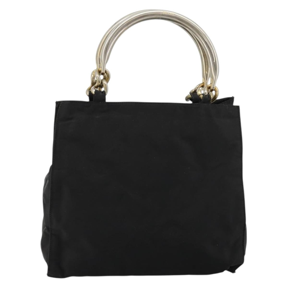 PRADA Chain Hand Bag Nylon Black Gold Auth bs34582