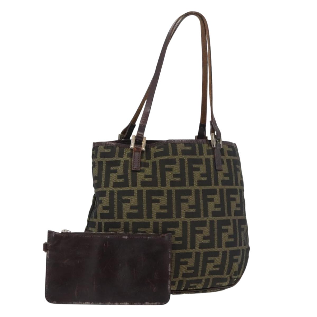 FENDI Zucca Canvas Hand Bag Black Brown Auth bs34584