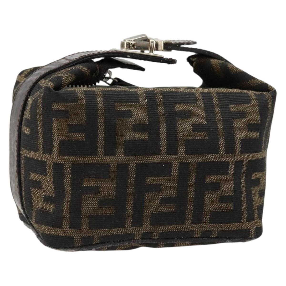 FENDI Zucca Canvas Hand Pouch Black Brown Auth bs34585