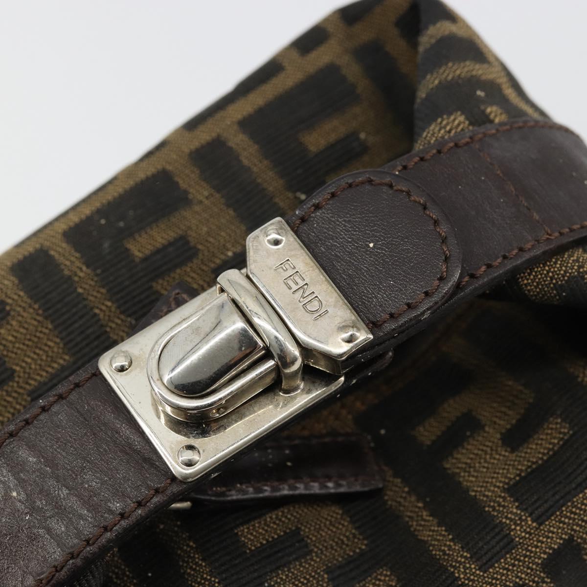 FENDI Zucca Canvas Hand Pouch Black Brown Auth bs34585