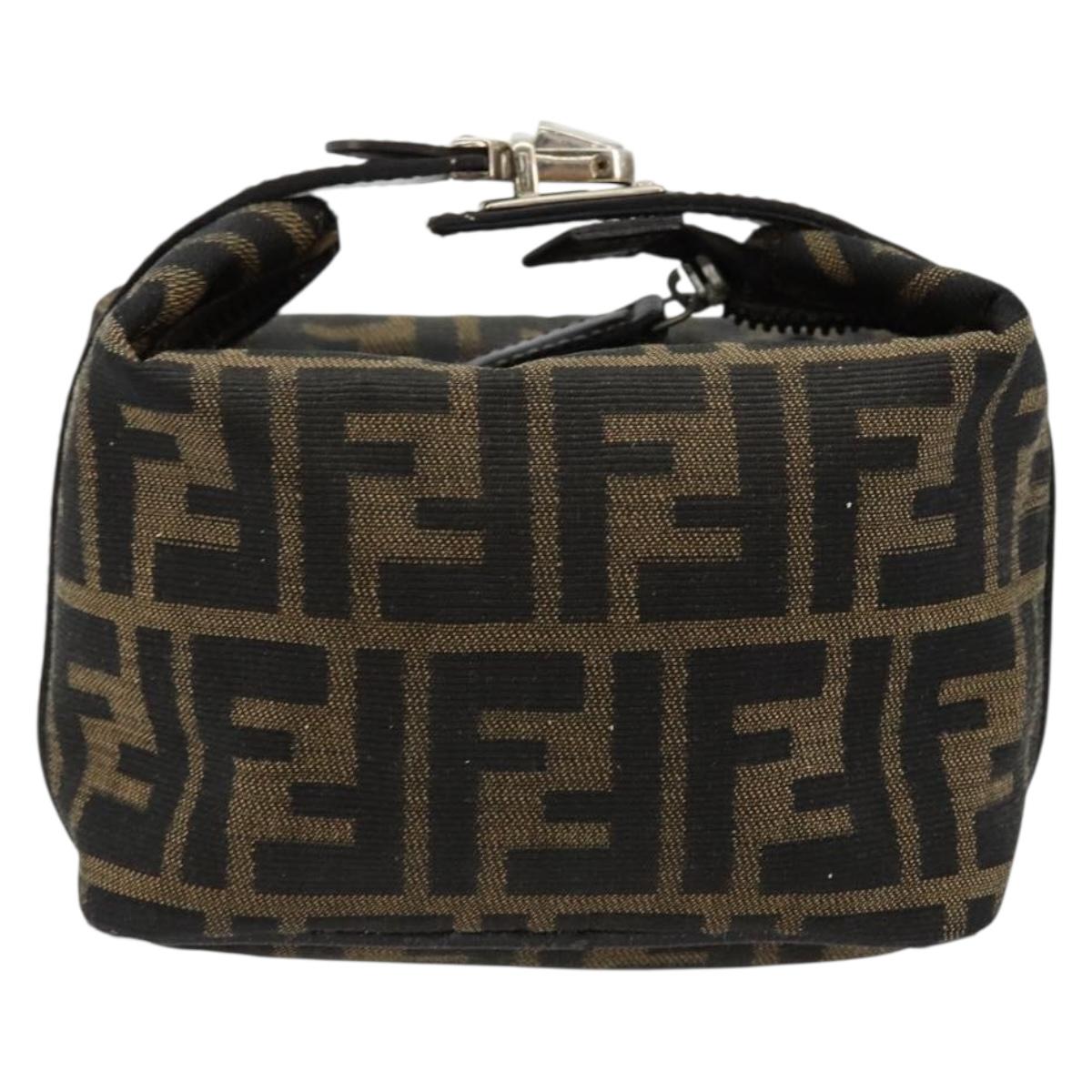 FENDI Zucca Canvas Hand Pouch Black Brown Auth bs34585