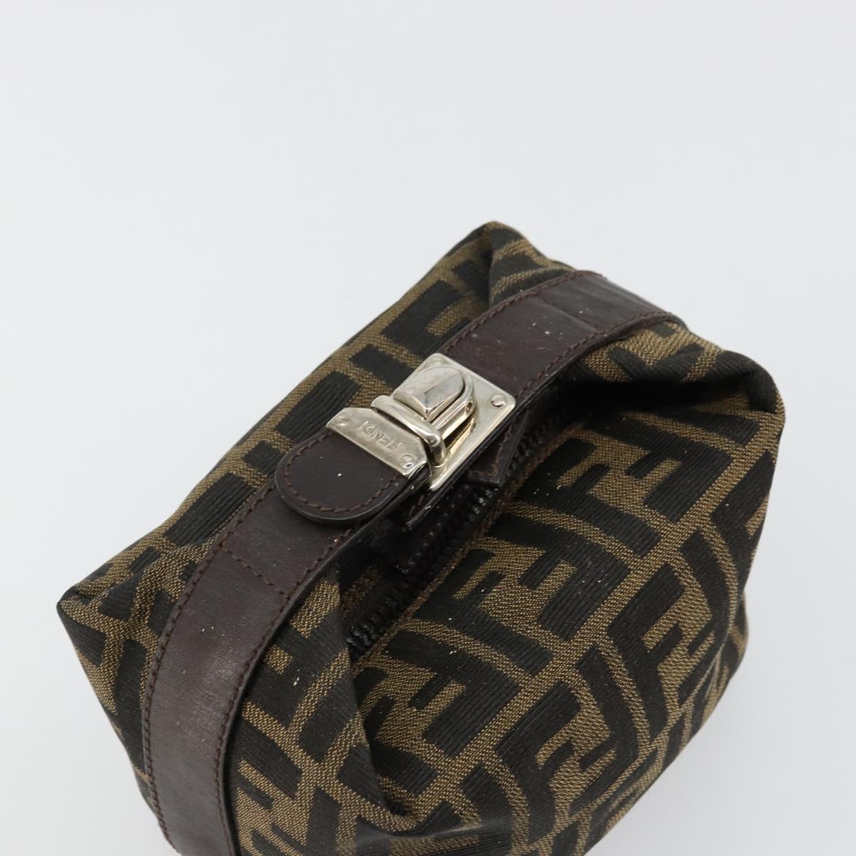 FENDI Zucca Canvas Hand Pouch Black Brown Auth bs34585
