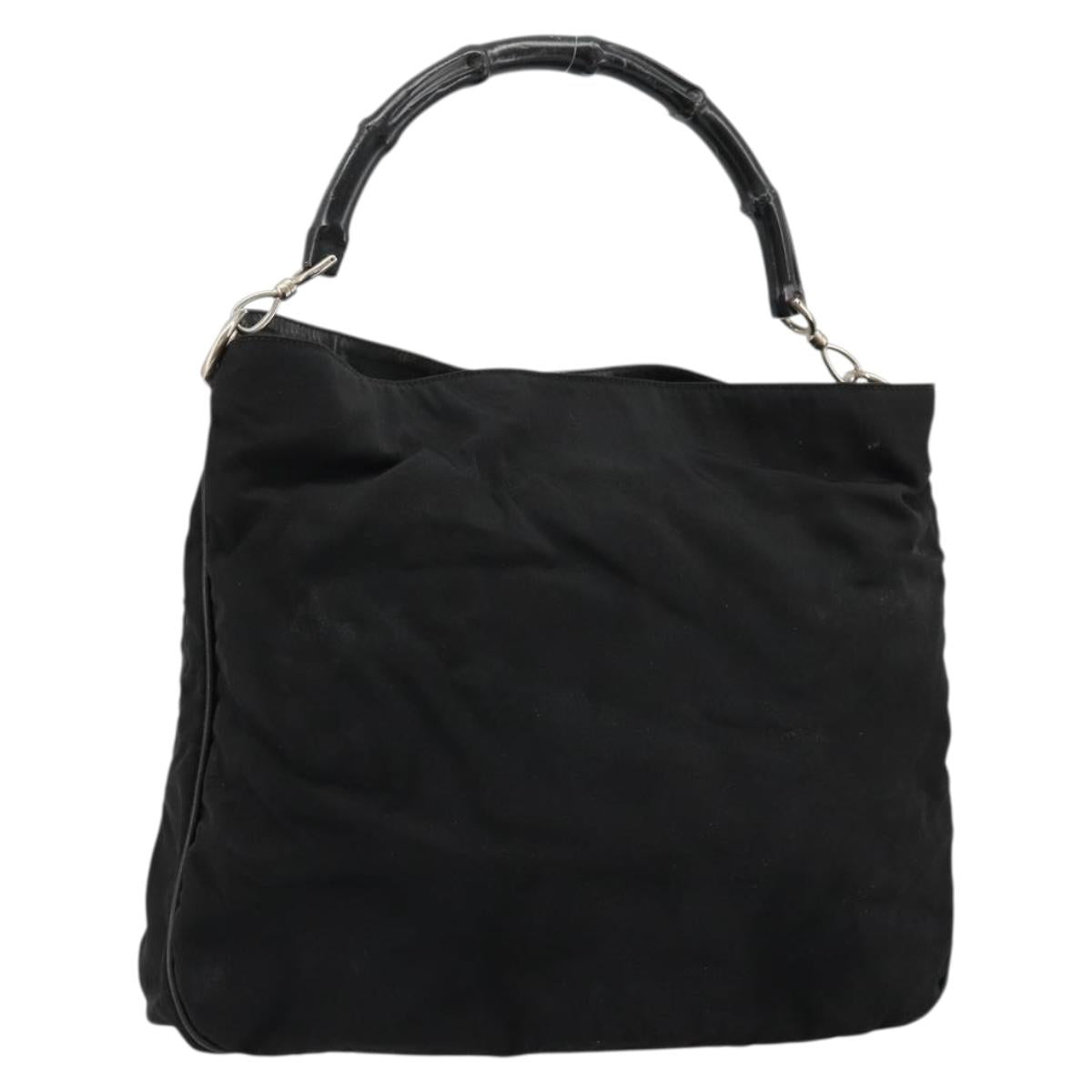 GUCCI Bamboo Shoulder Bag Nylon Black Silver 001 1577 Auth bs34590