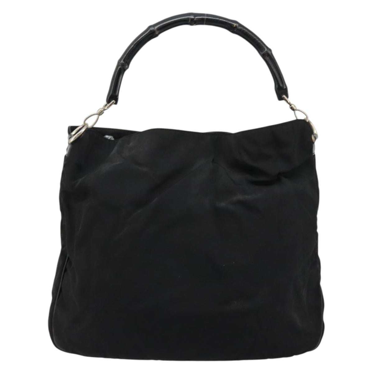 GUCCI Bamboo Shoulder Bag Nylon Black Silver 001 1577 Auth bs34590
