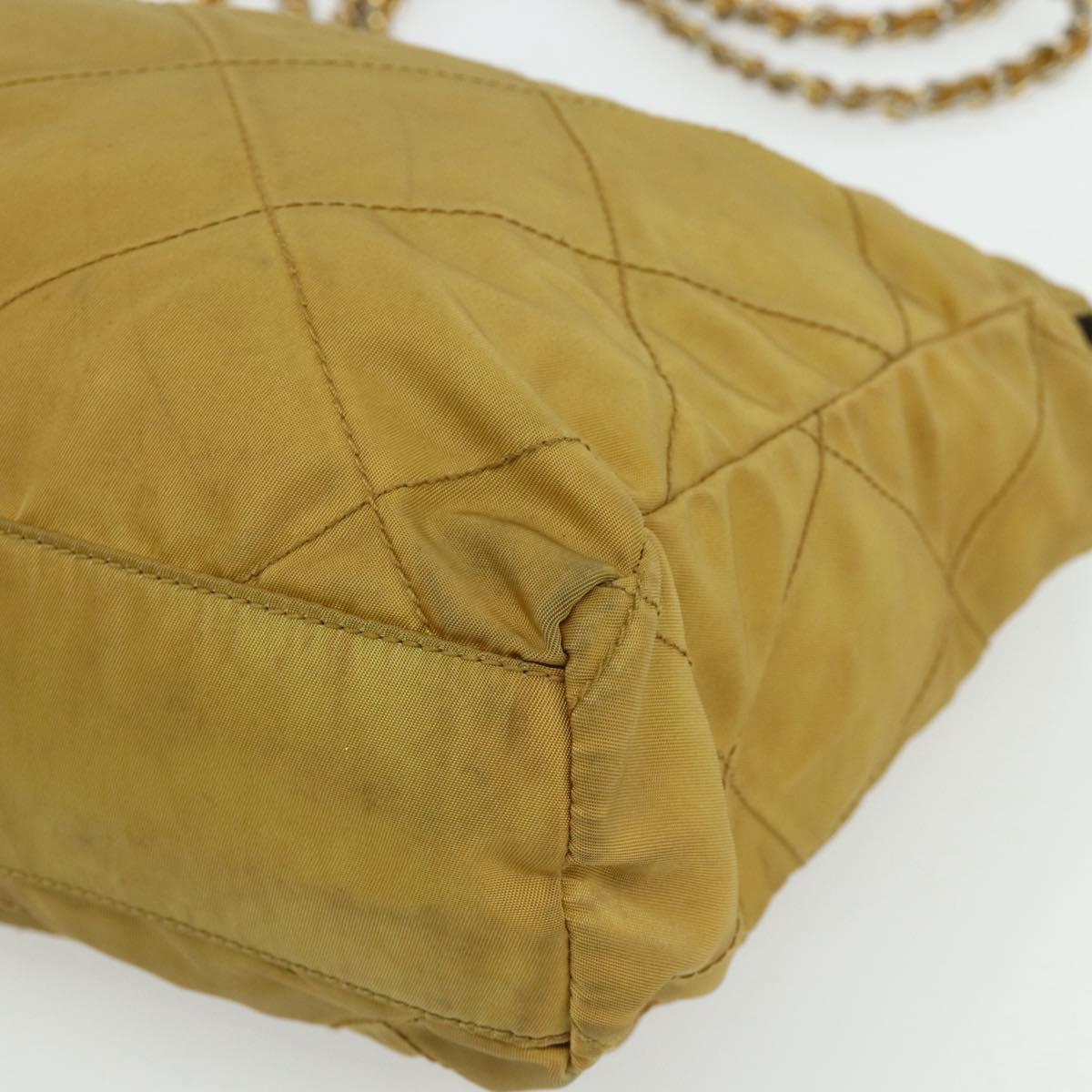 PRADA Chain Shoulder Bag Nylon Beige Gold Auth bs34596