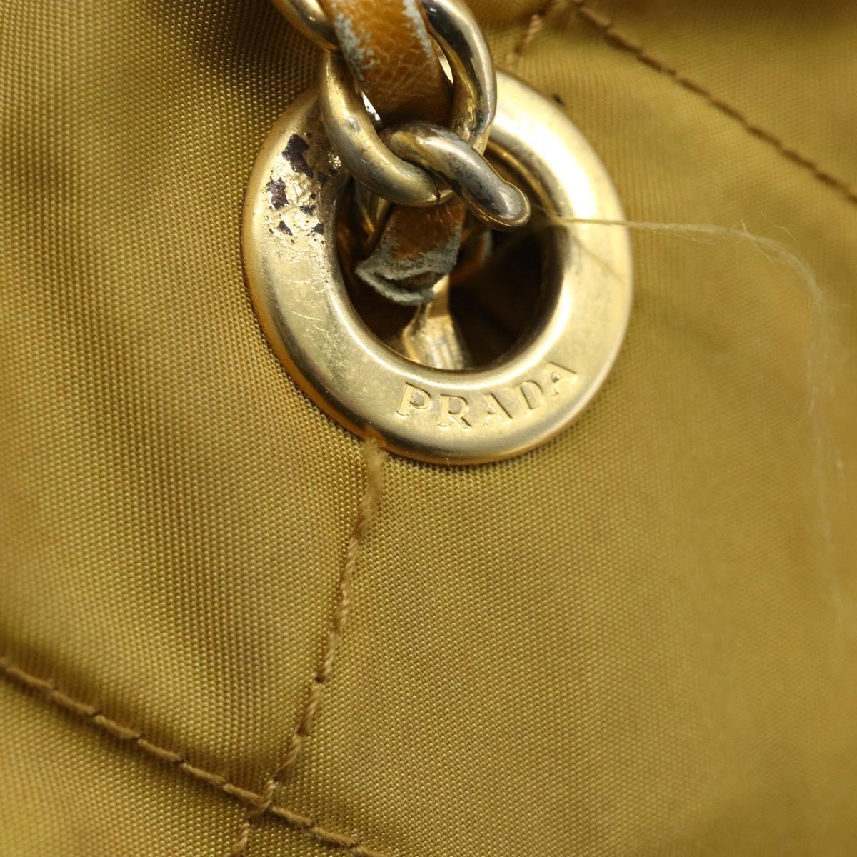 PRADA Chain Shoulder Bag Nylon Beige Gold Auth bs34596