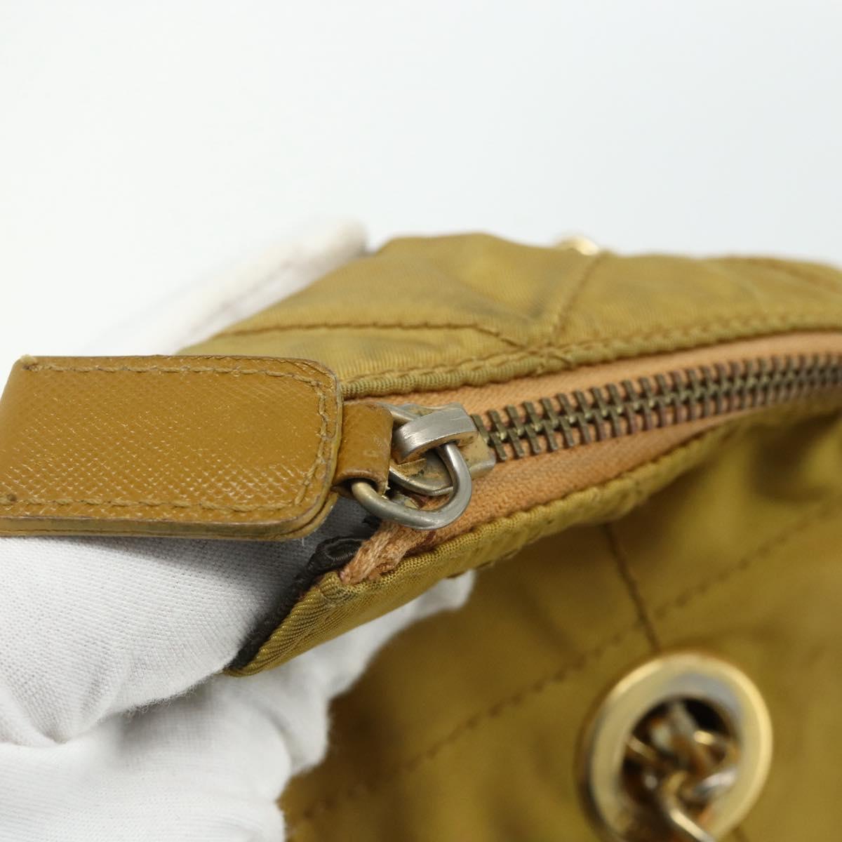 PRADA Chain Shoulder Bag Nylon Beige Gold Auth bs34596