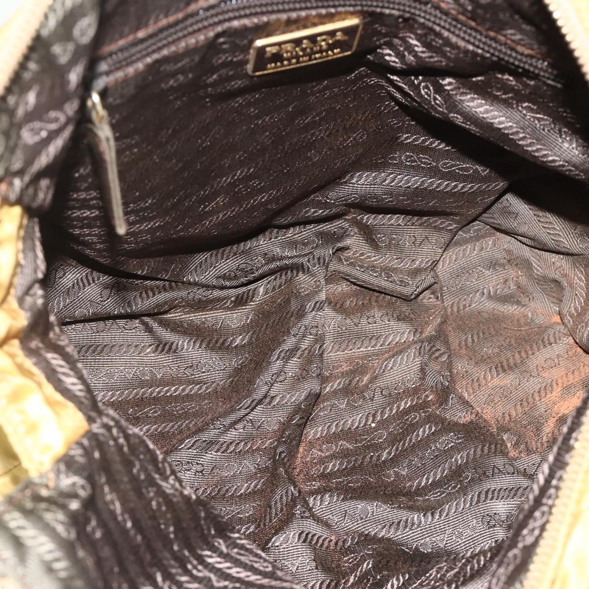 PRADA Chain Shoulder Bag Nylon Beige Gold Auth bs34596