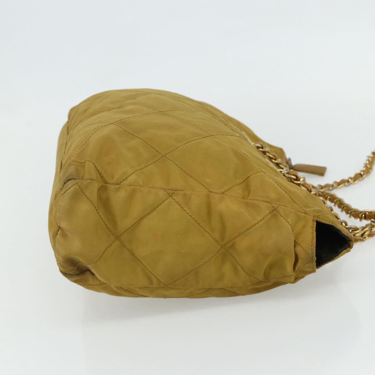PRADA Chain Shoulder Bag Nylon Beige Gold Auth bs34596