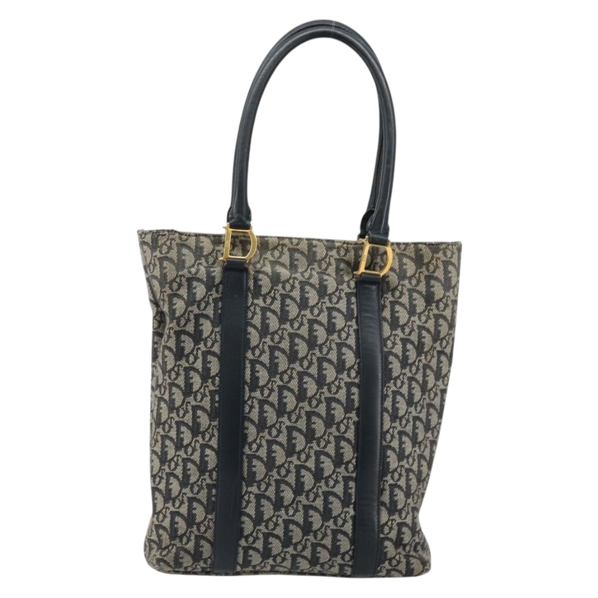 Christian Dior Trotter Canvas Tote Bag Navy Gold Auth bs34597A