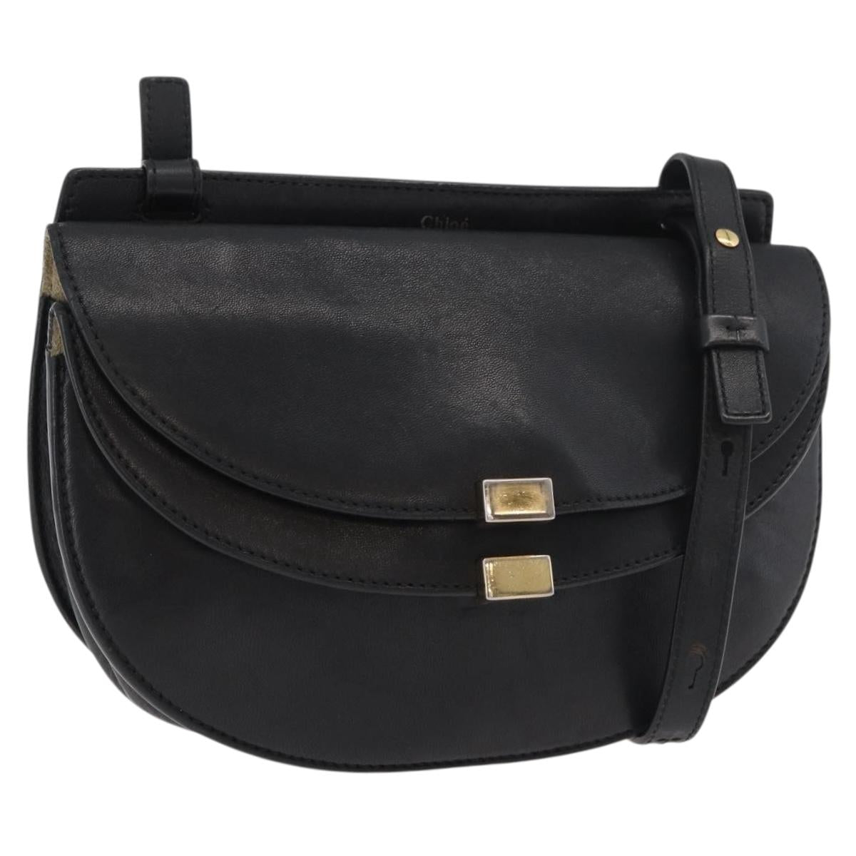 Chloe Shoulder Bag Leather Black Gold Auth bs34599