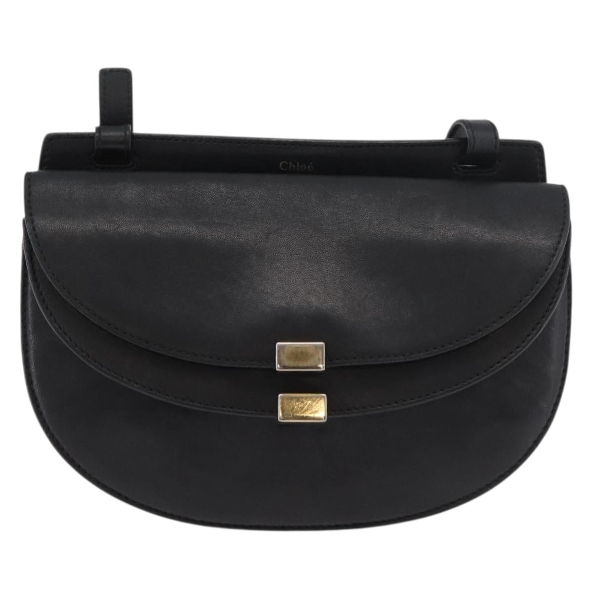 Chloe Shoulder Bag Leather Black Gold Auth bs34599