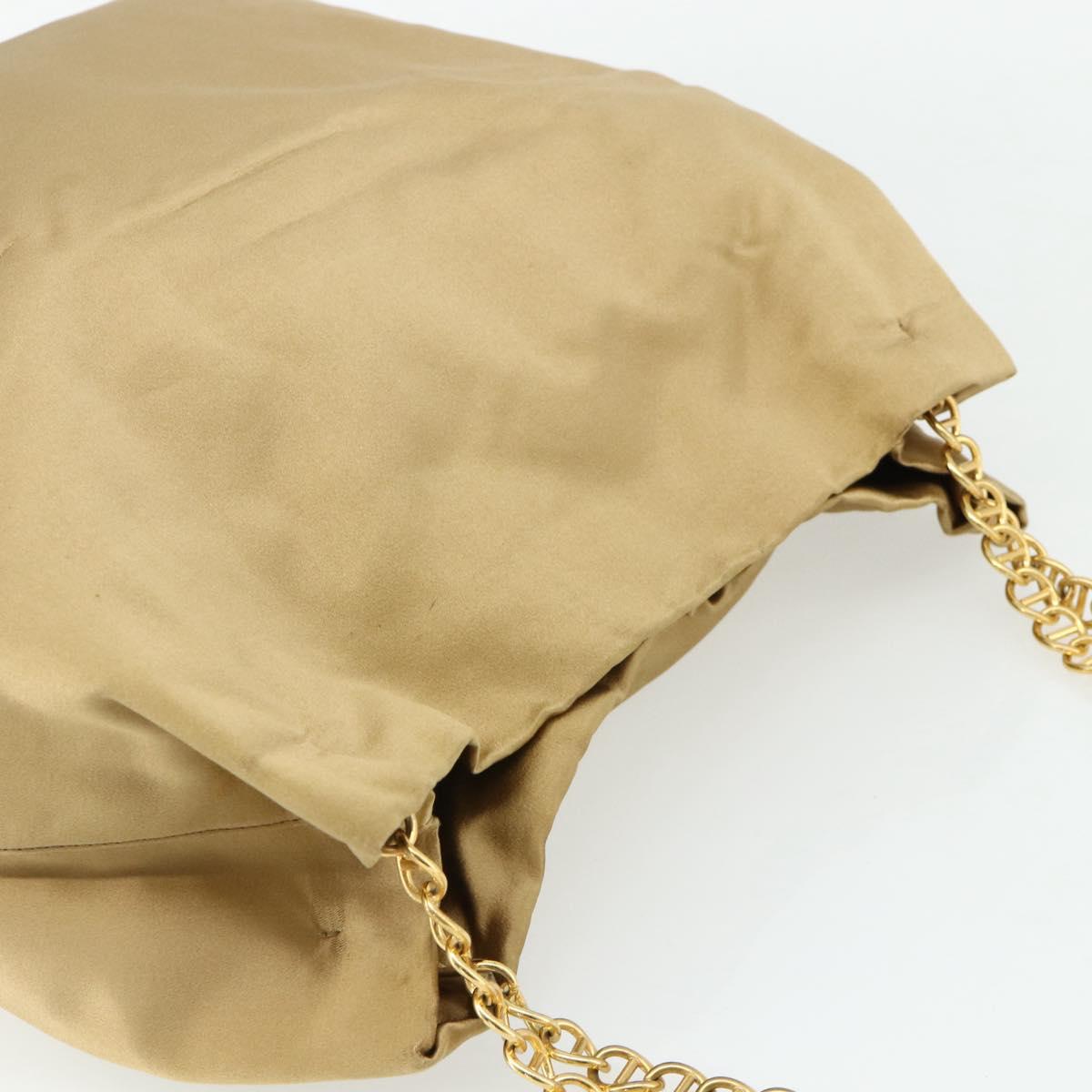 PRADA Chain Tote Bag Satin Gold Auth bs34600