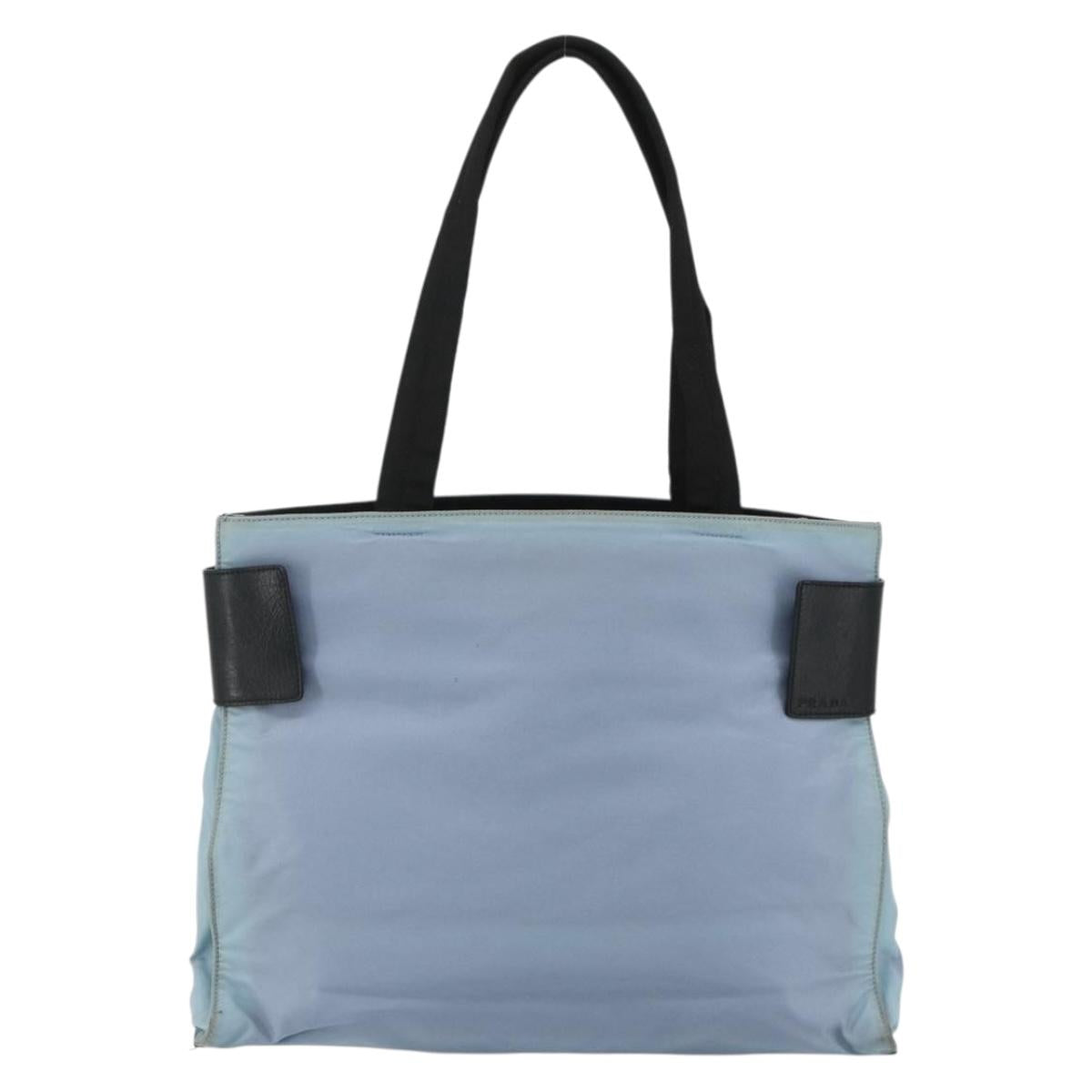 PRADA Tote Bag Nylon Light Blue Silver Auth bs34601