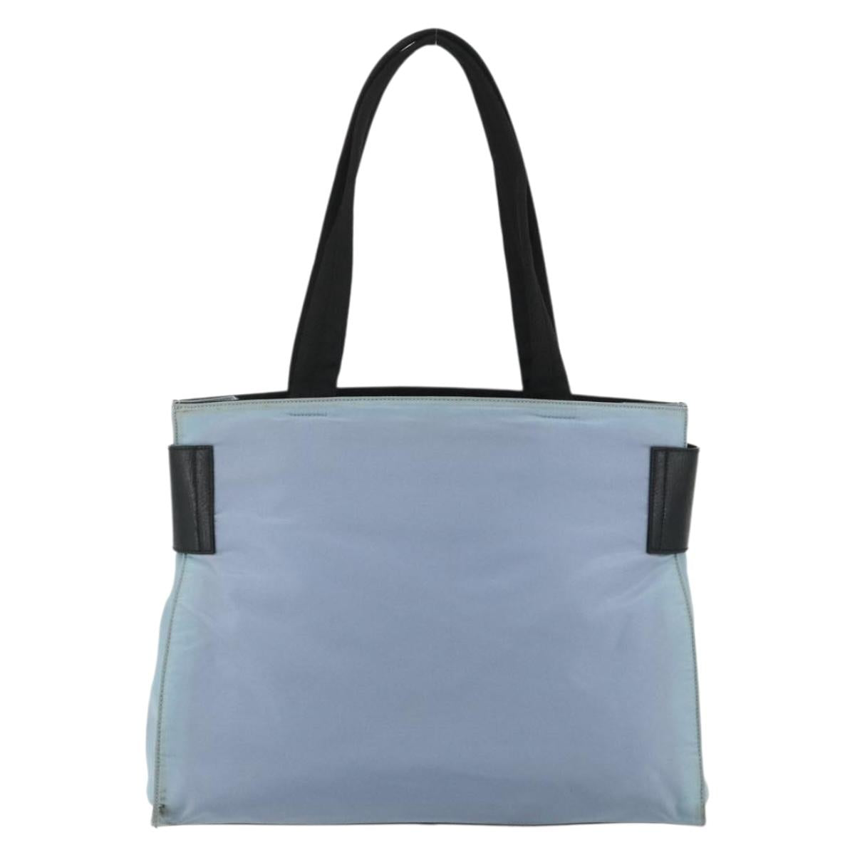 PRADA Tote Bag Nylon Light Blue Silver Auth bs34601
