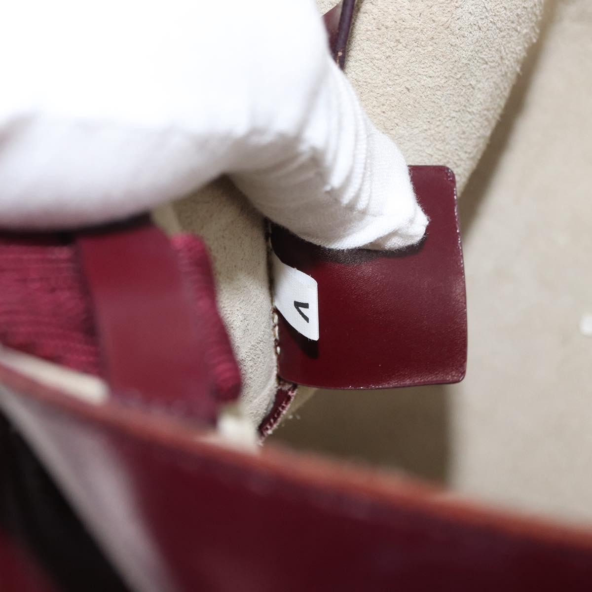 PRADA Tote Bag Leather Bordeaux Silver Auth bs34602