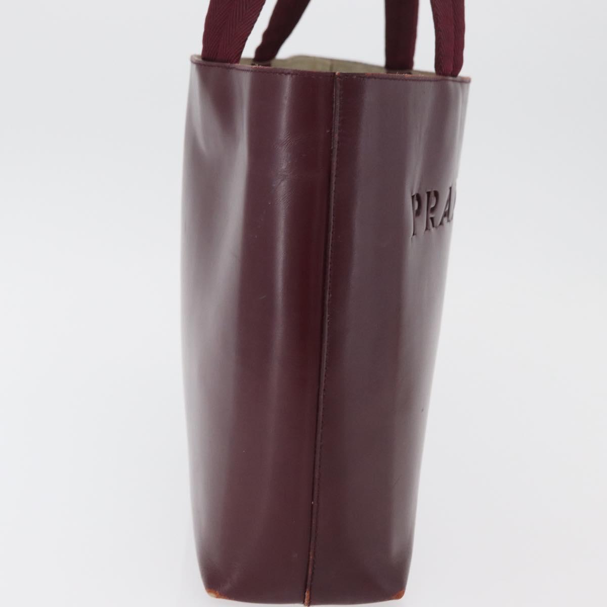 PRADA Tote Bag Leather Bordeaux Silver Auth bs34602