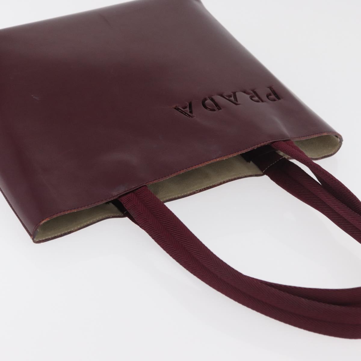 PRADA Tote Bag Leather Bordeaux Silver Auth bs34602