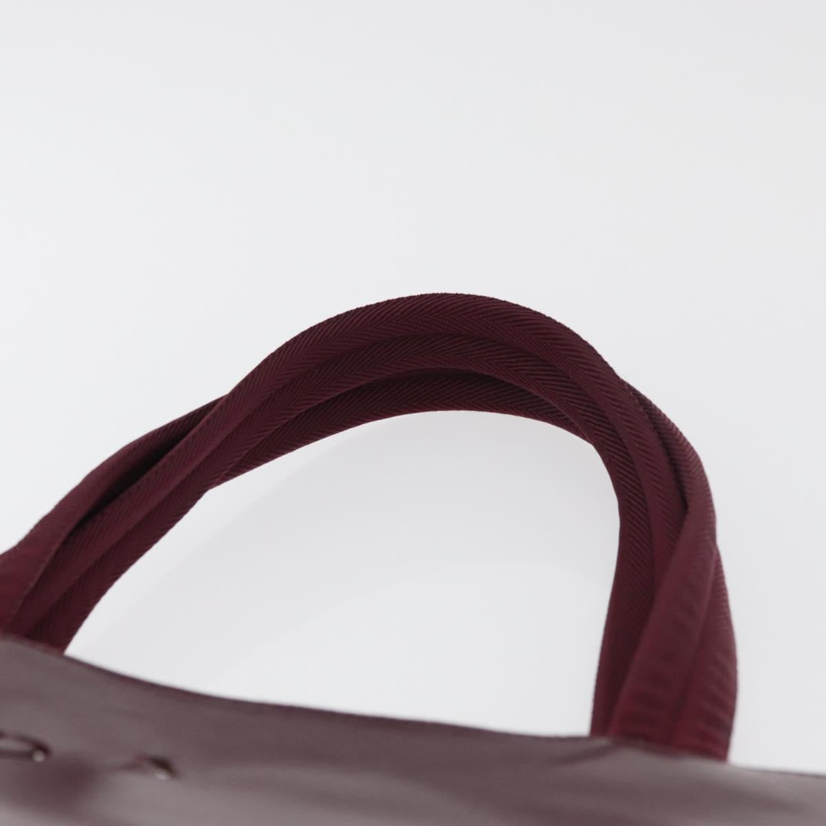 PRADA Tote Bag Leather Bordeaux Silver Auth bs34602