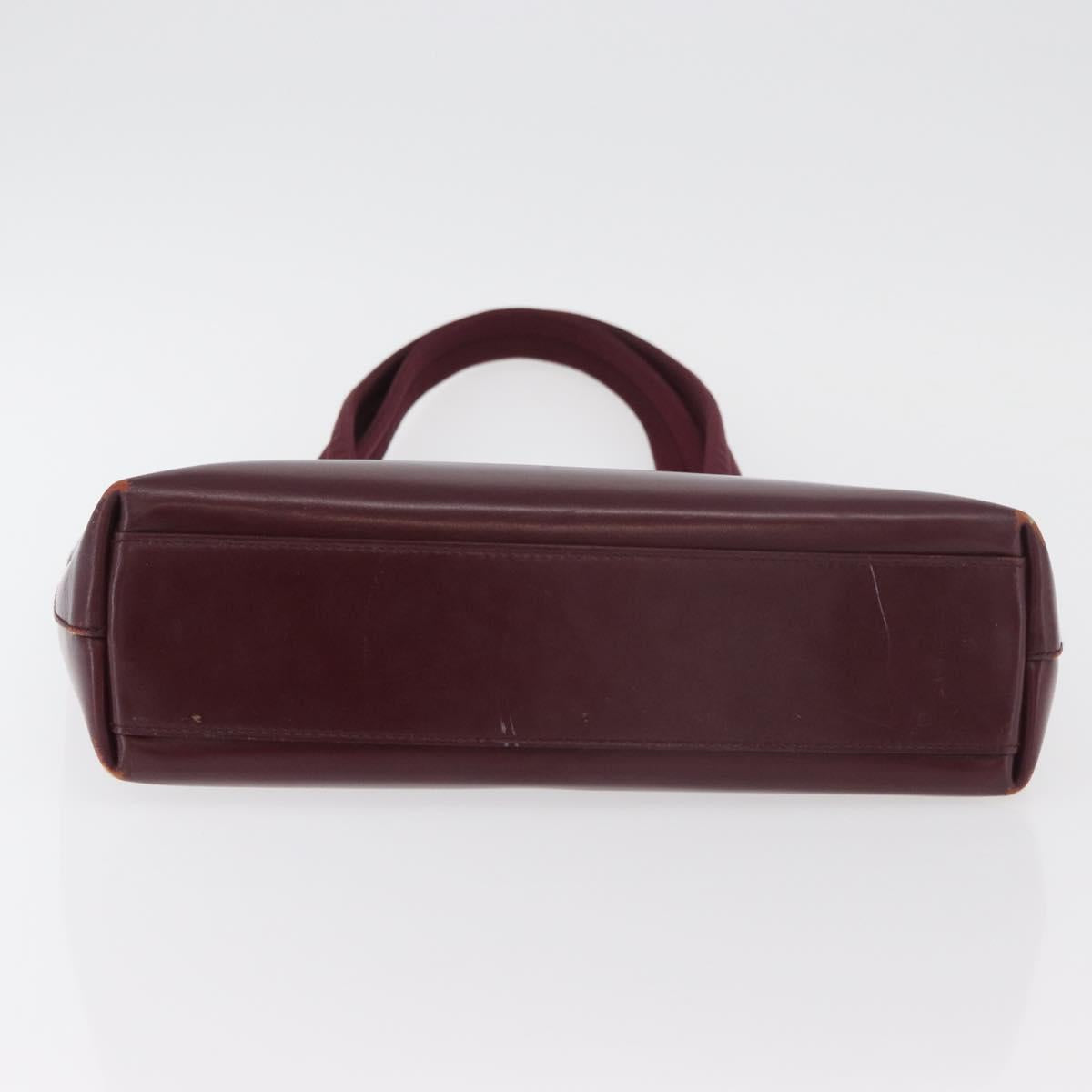 PRADA Tote Bag Leather Bordeaux Silver Auth bs34602