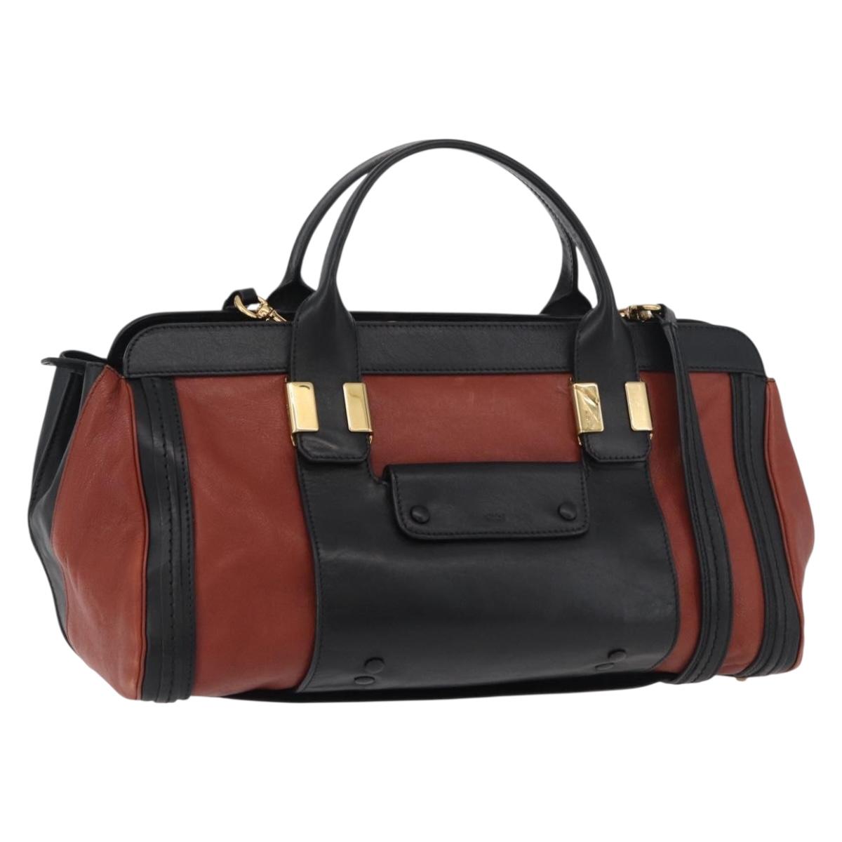 Chloe Hand Bag Leather 2way Brown Gold Auth bs34604A