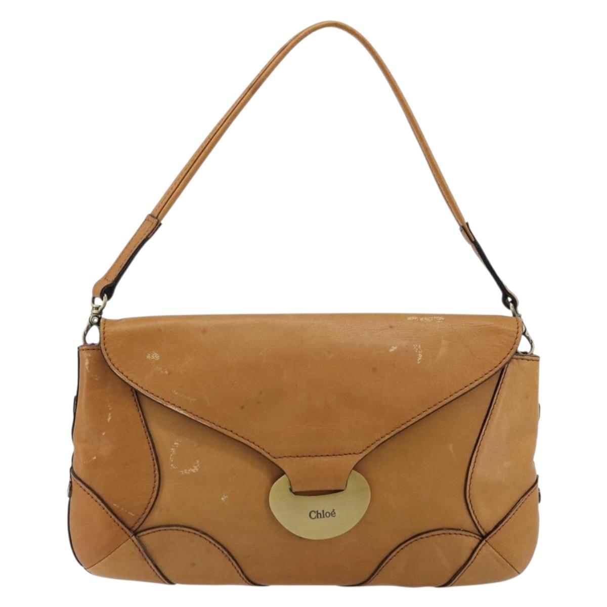 Chloe Shoulder Bag Leather Beige Gold Auth bs34605