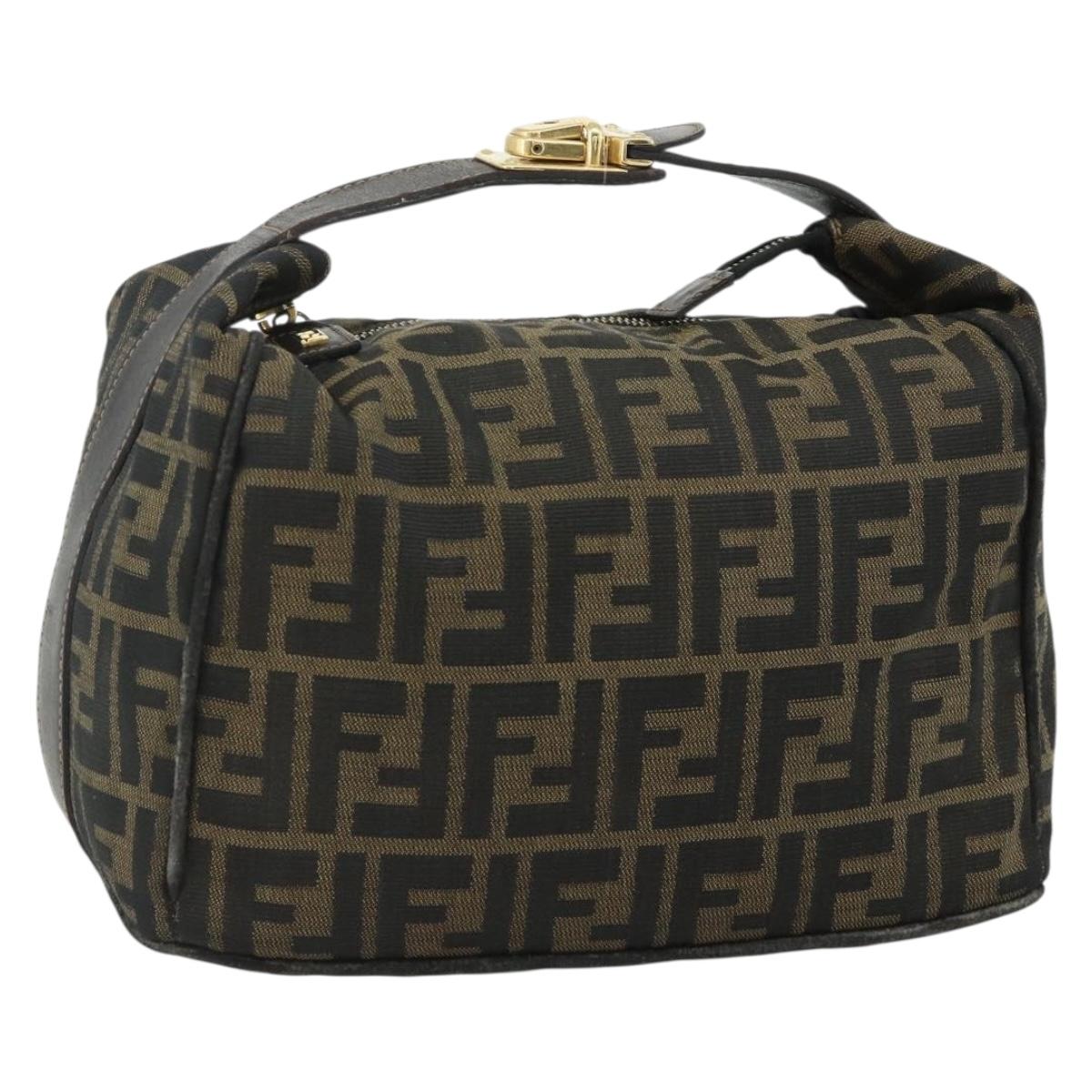 FENDI Zucca Canvas Hand Bag Black Brown Auth bs34606