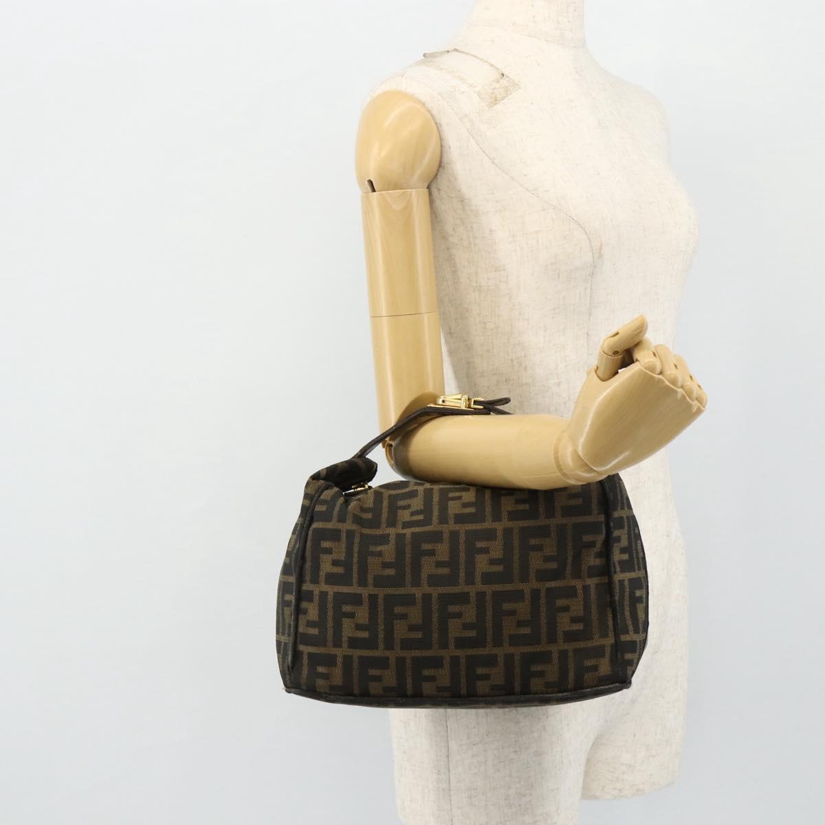 FENDI Zucca Canvas Hand Bag Black Brown Auth bs34606