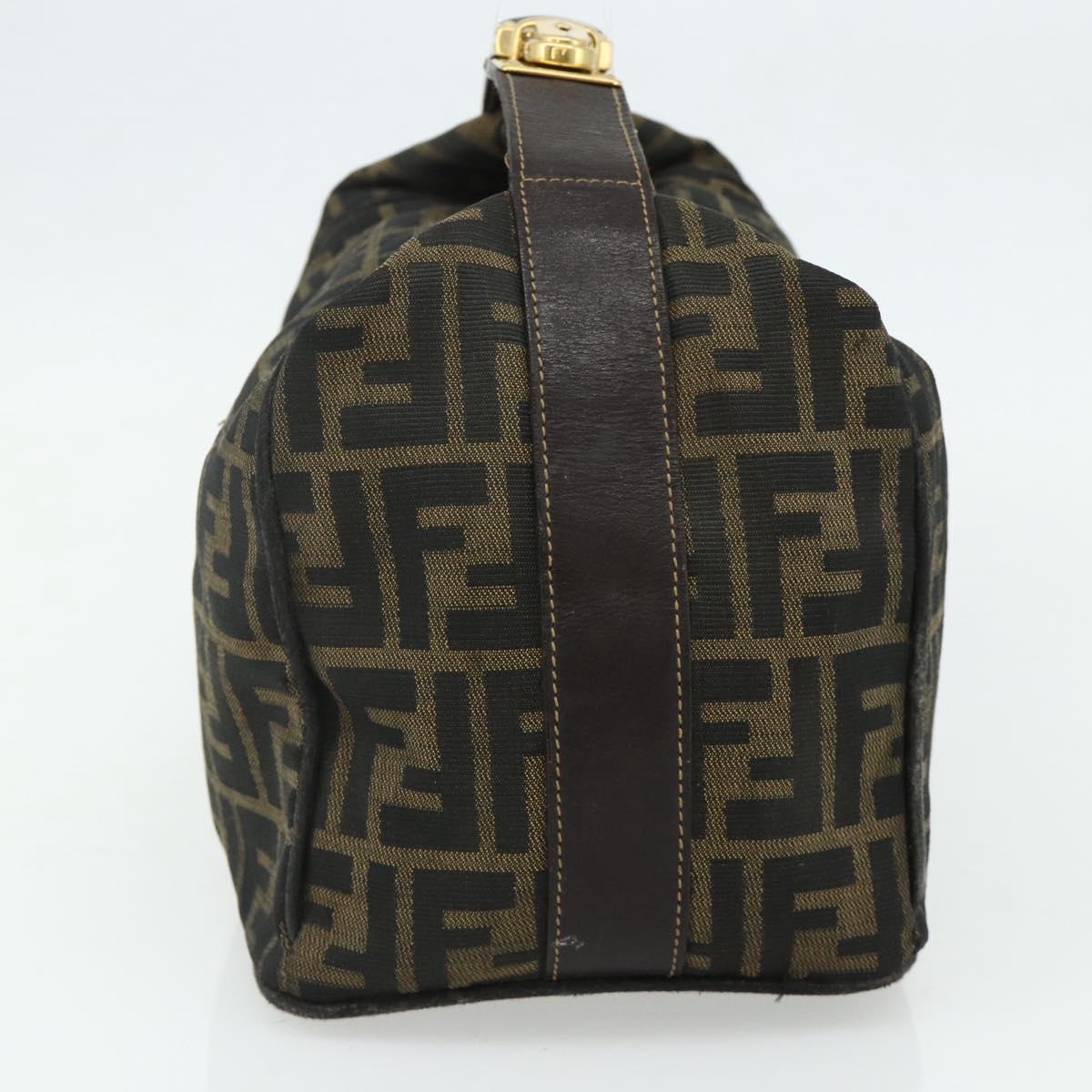 FENDI Zucca Canvas Hand Bag Black Brown Auth bs34606