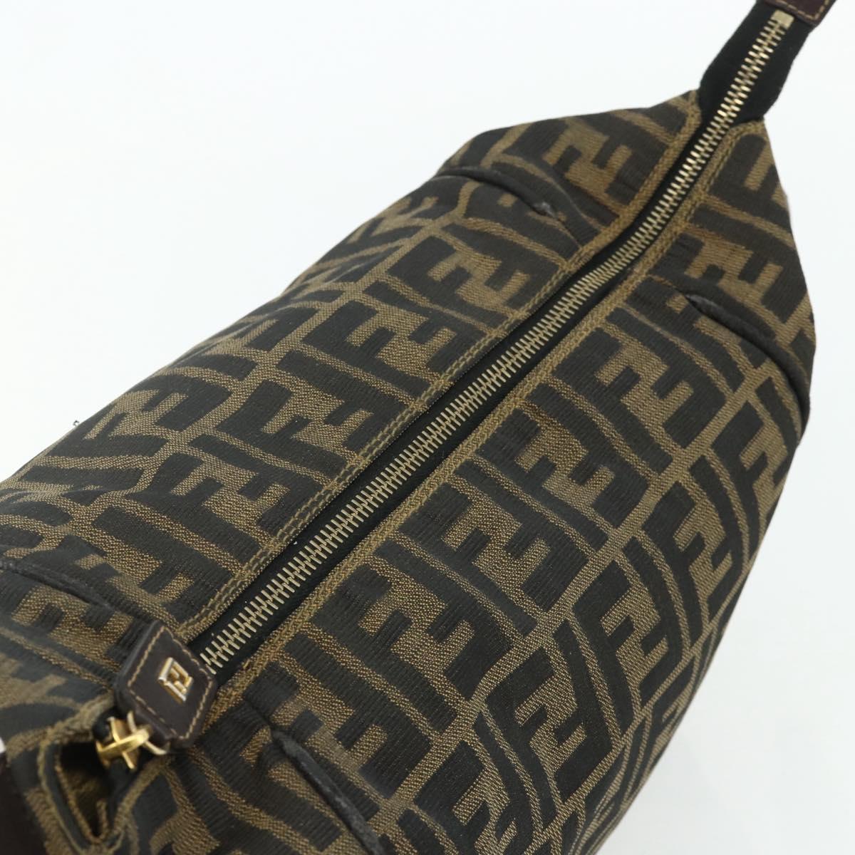 FENDI Zucca Canvas Hand Bag Black Brown Auth bs34606