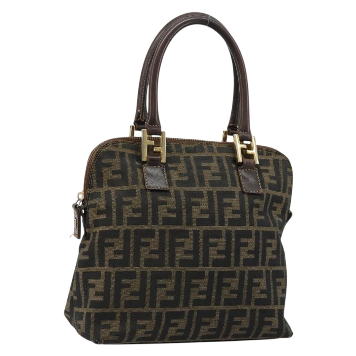 FENDI Zucca Canvas Hand Bag Black Brown Auth bs34607