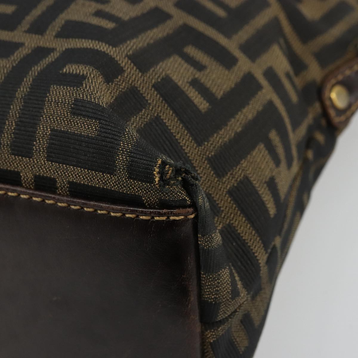 FENDI Zucca Canvas Hand Bag Black Brown Auth bs34607