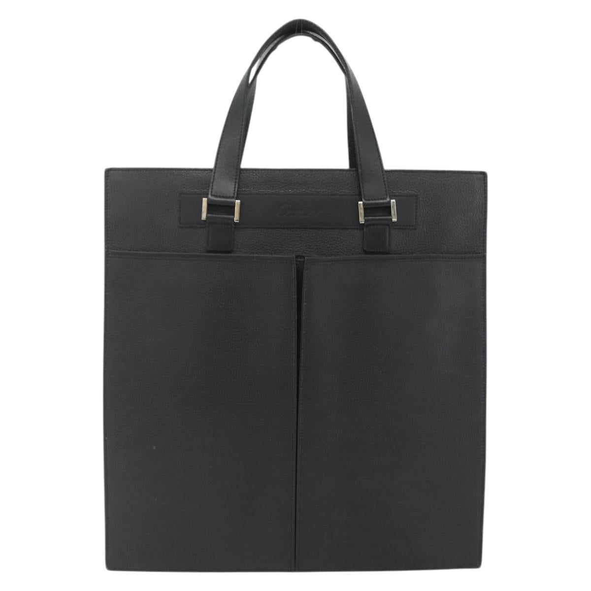 CARTIER Tote Bag Leather Black Gold Auth bs34621